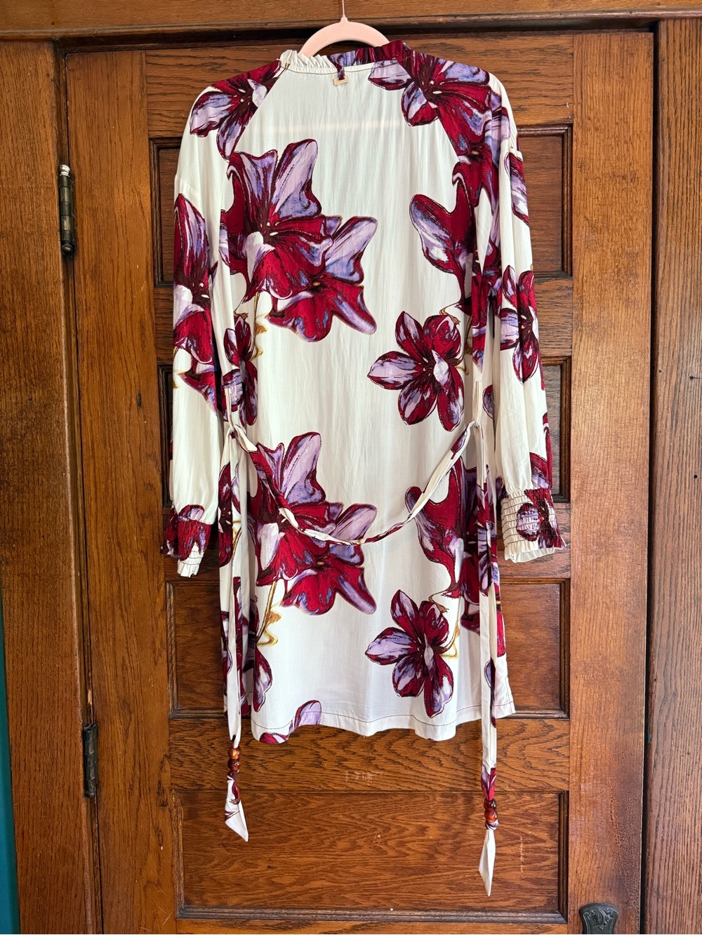ZINGARA Floral Tropical Tunic Dress Long Sleeve Waist Tie Button Down Resortwear - Picture 7 of 8